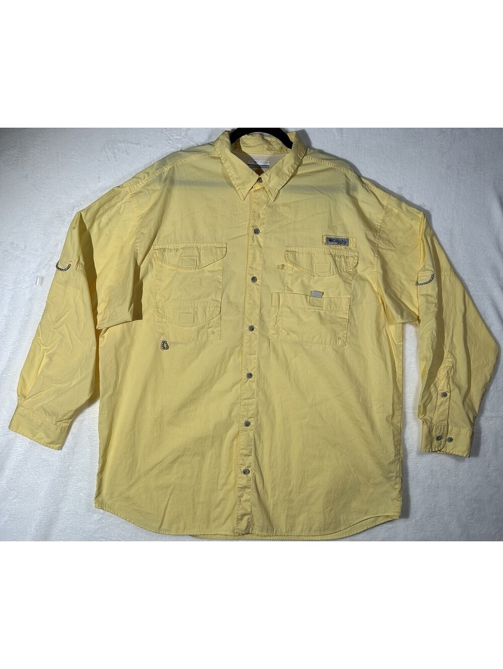 Columbia Men's XL Yellow PFG Performance Fishing Gear Cotton Blend Long Sleeve